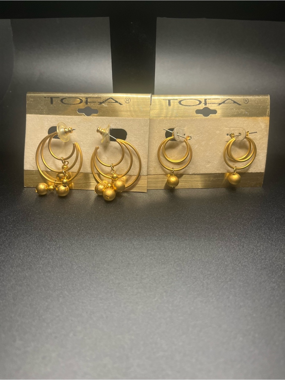 Vintage TOFA Gold Tone Hoop Earrings Lot of 2 Original Cards